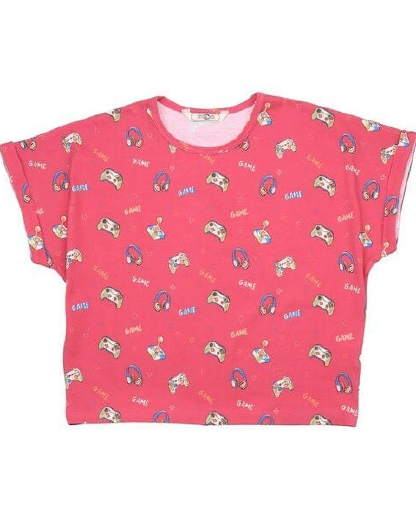 Cotokids Kinder T-Shirt – Rot mit Allover-Print, weich & bequem, kurzer Schnitt – Ansicht 4