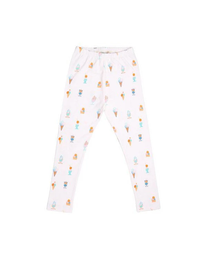 Cotokids Kinder Leggings GOTS zertifiziert, Bio-Baumwolle, cremeweiß, Eiscreme-Muster, weich & elastisch – Walkiddy
