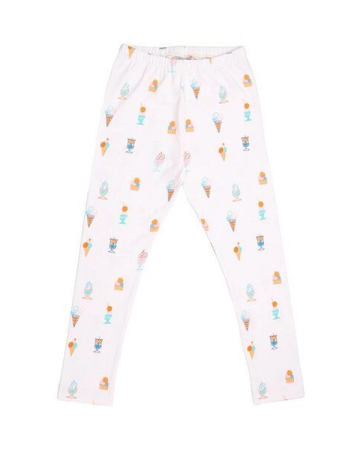 Cotokids Kinder Leggings GOTS zertifiziert, Bio-Baumwolle, cremeweiß, Eiscreme-Muster, weich & elastisch – Walkiddy