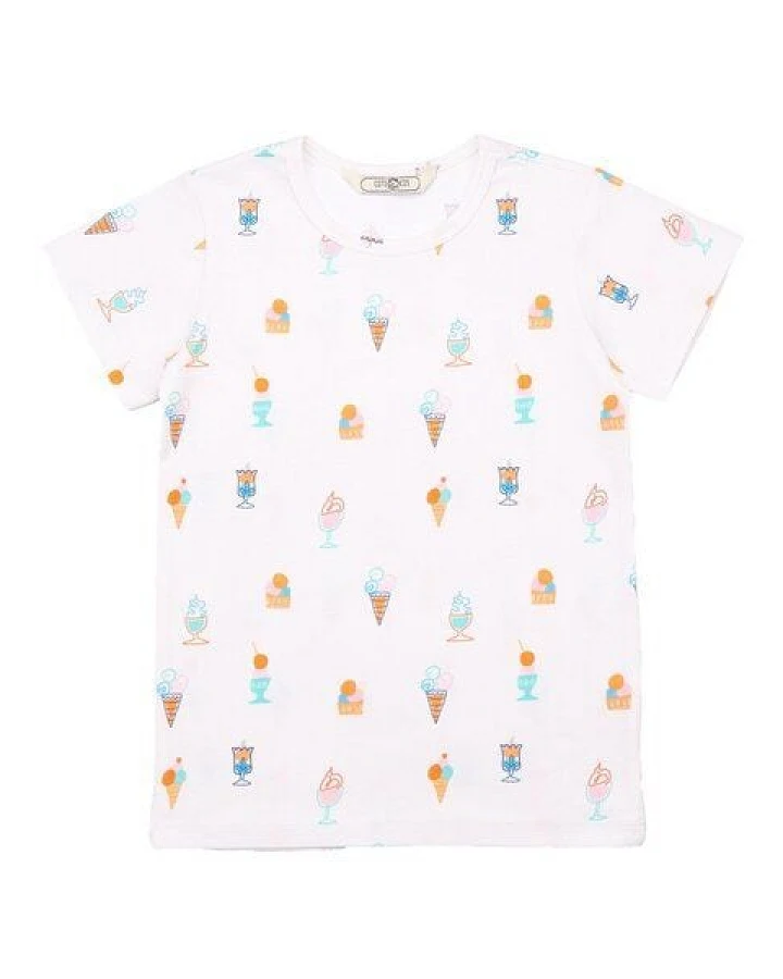 Cotokids Kinder T-Shirt GOTS zertifiziert, Bio-Baumwolle, creme, Eiscreme-Allover, weich & bequem – Walkiddy
