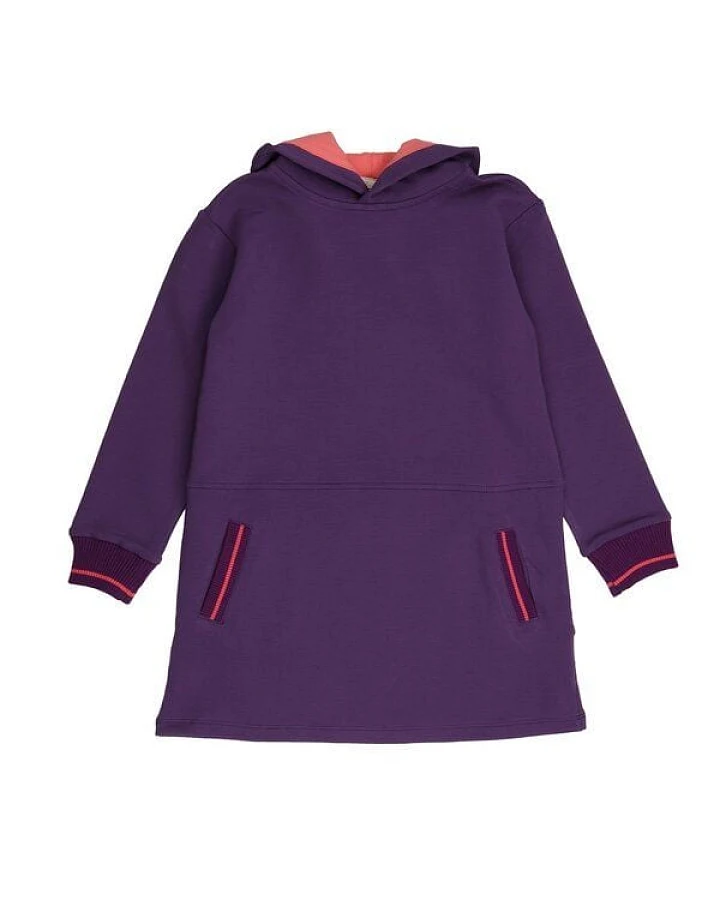 Cotokids Kinder Sweatkleid GOTS-zertifiziert aus Bio-Baumwolle, lila „Mysterious Purple“ mit Kapuze & Taschen, langarm – Walkiddy