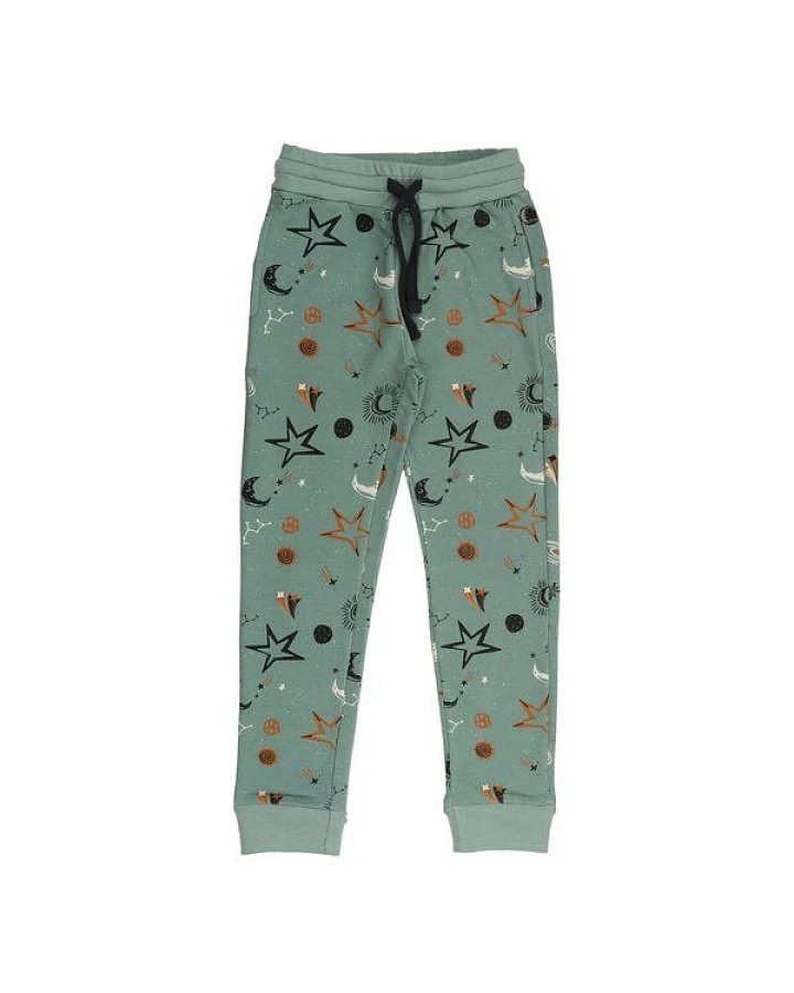 Cotokids Kinder Jogginghose GOTS-zertifiziert aus Bio-Baumwolle, Our Universe, hellgrün mit Sternen, elastischer Bund & Bündchen – Walkiddy