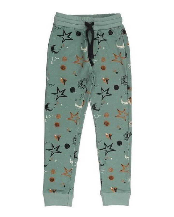 Cotokids Kinder Jogginghose GOTS-zertifiziert aus Bio-Baumwolle, Our Universe, hellgrün mit Sternen, elastischer Bund & Bündchen – Walkiddy