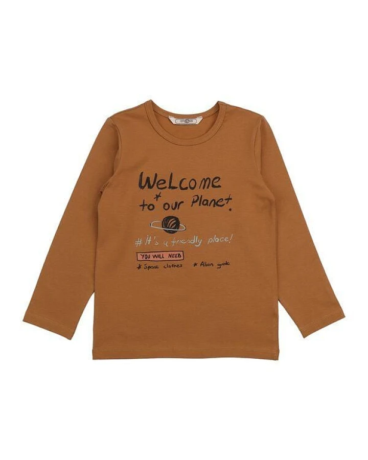 Cotokids Kinder Langarmshirt GOTS-zertifiziert aus Bio-Baumwolle, Weltraum-Motiv, braun – Walkiddy, weich, hautfreundlich & nachhaltig