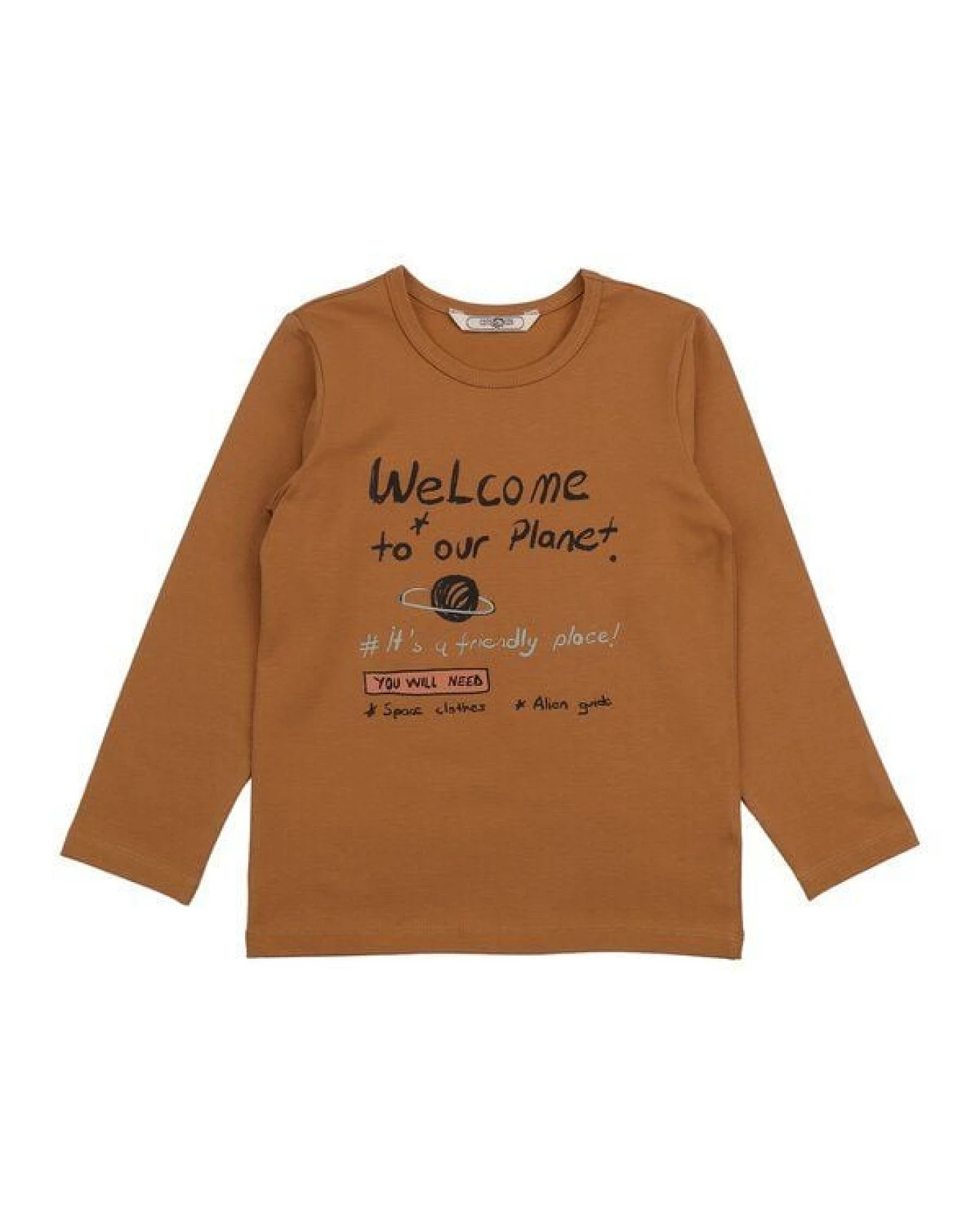 Cotokids Kinder Langarmshirt GOTS-zertifiziert aus Bio-Baumwolle, Weltraum-Motiv, braun – Walkiddy, weich, hautfreundlich & nachhaltig – Ansicht 2