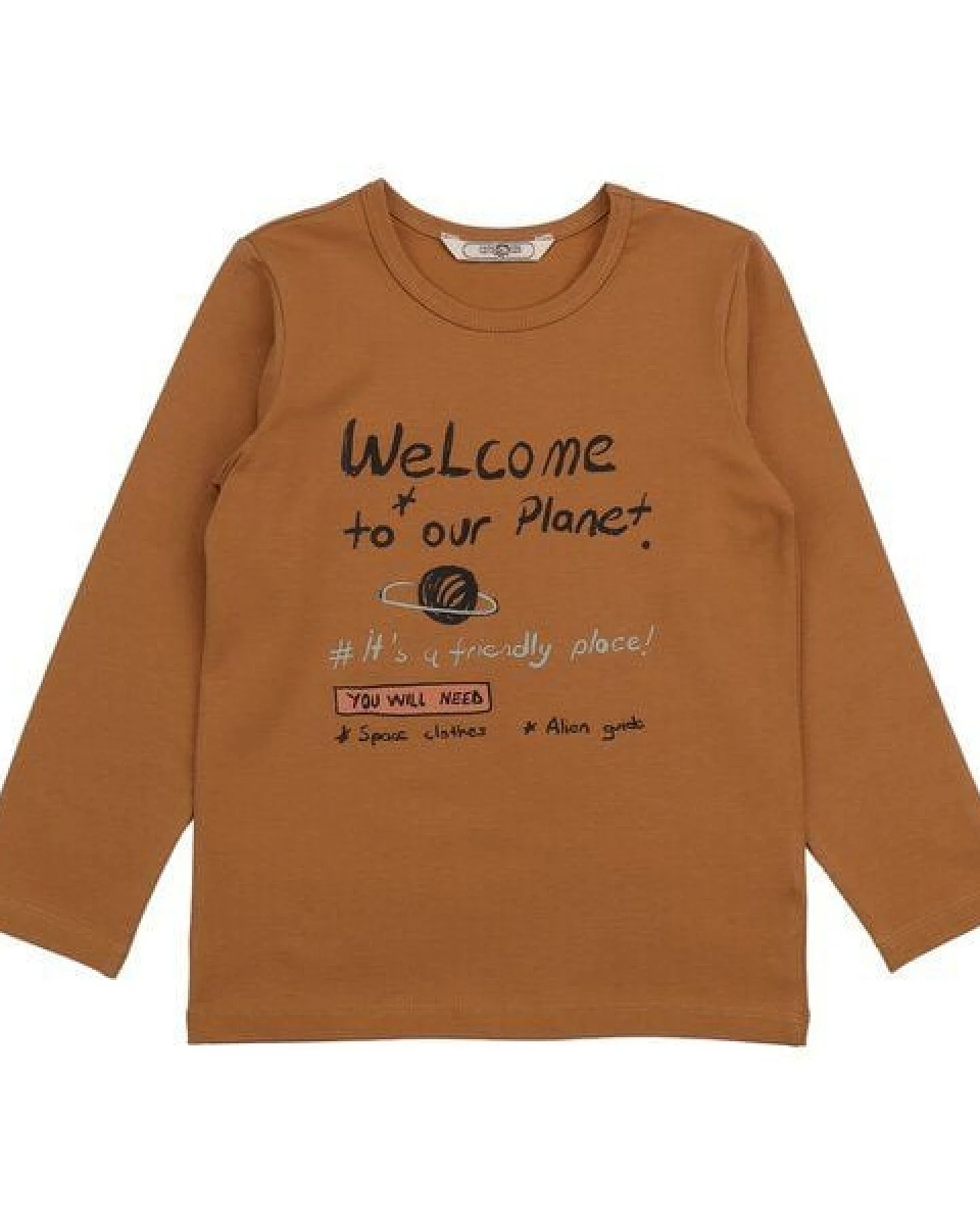Cotokids Kinder Langarmshirt GOTS-zertifiziert aus Bio-Baumwolle, Weltraum-Motiv, braun – Walkiddy, weich, hautfreundlich & nachhaltig – Ansicht 2