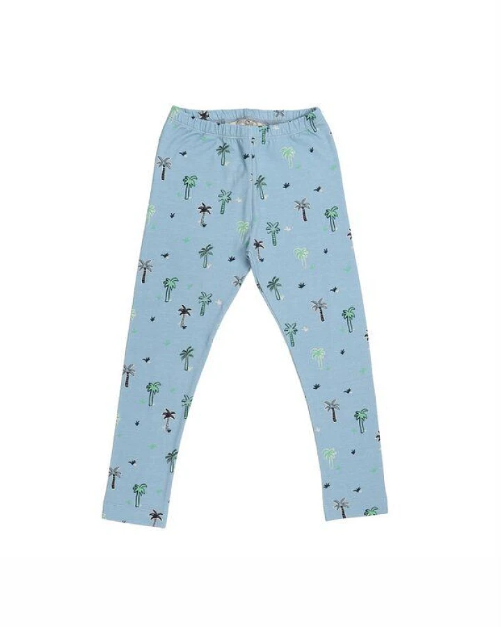 Cotokids Kinder Leggings GOTS-zertifiziert aus Bio-Baumwolle, hellblau mit Palmenprint, elastischer Bund – Walkiddy Palm 15-Leggings