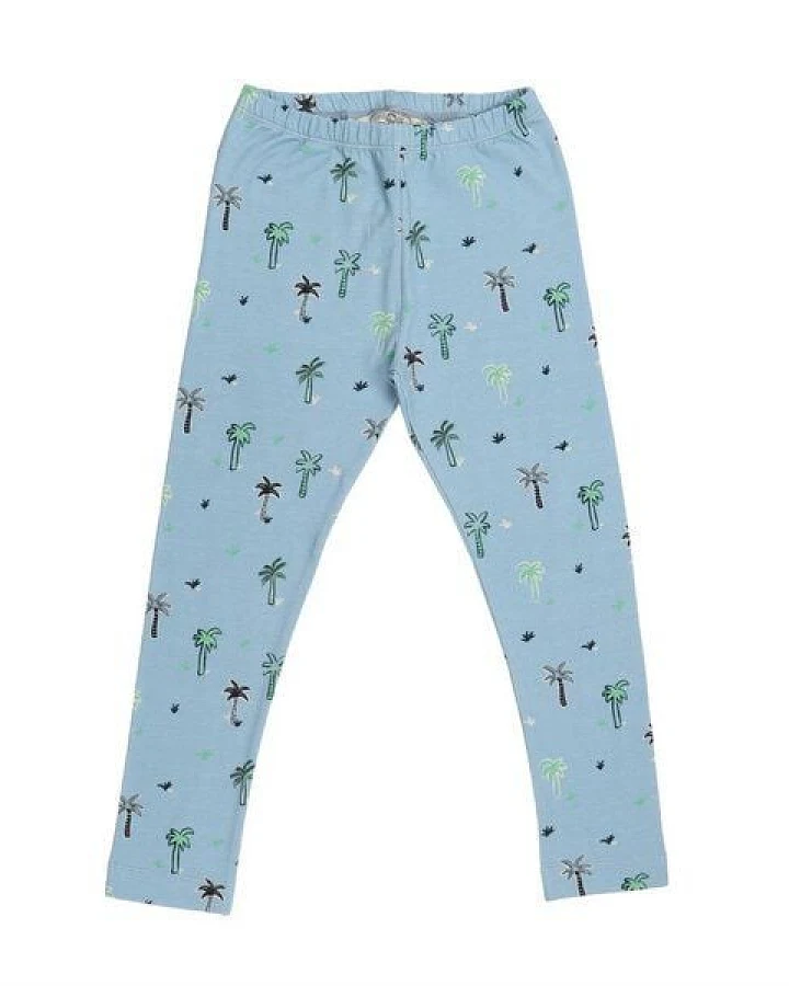 Cotokids Kinder Leggings GOTS-zertifiziert aus Bio-Baumwolle, hellblau mit Palmenprint, elastischer Bund – Walkiddy Palm 15-Leggings