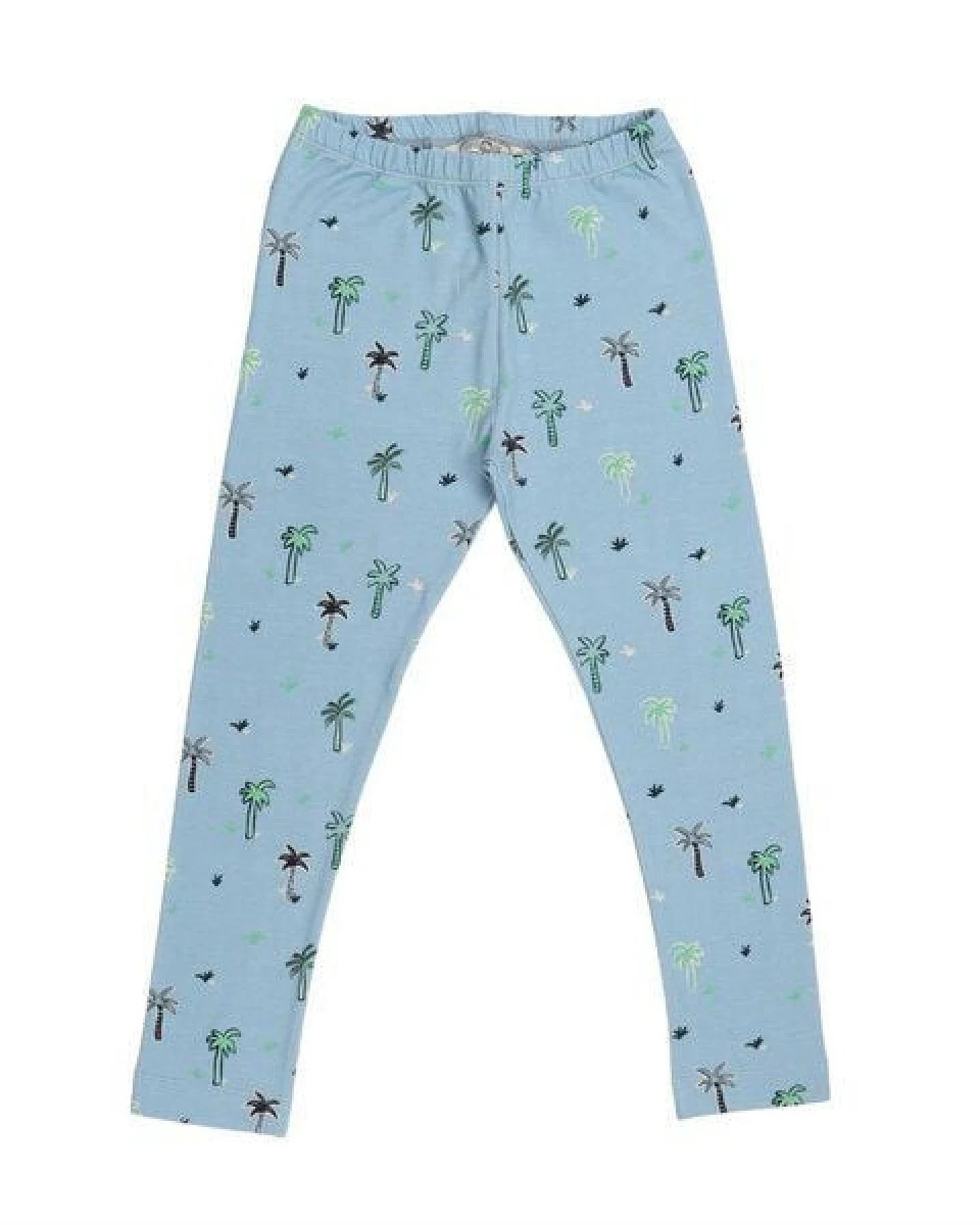Cotokids Kinder Leggings GOTS-zertifiziert aus Bio-Baumwolle, hellblau mit Palmenprint, elastischer Bund – Walkiddy Palm 15-Leggings – Ansicht 2