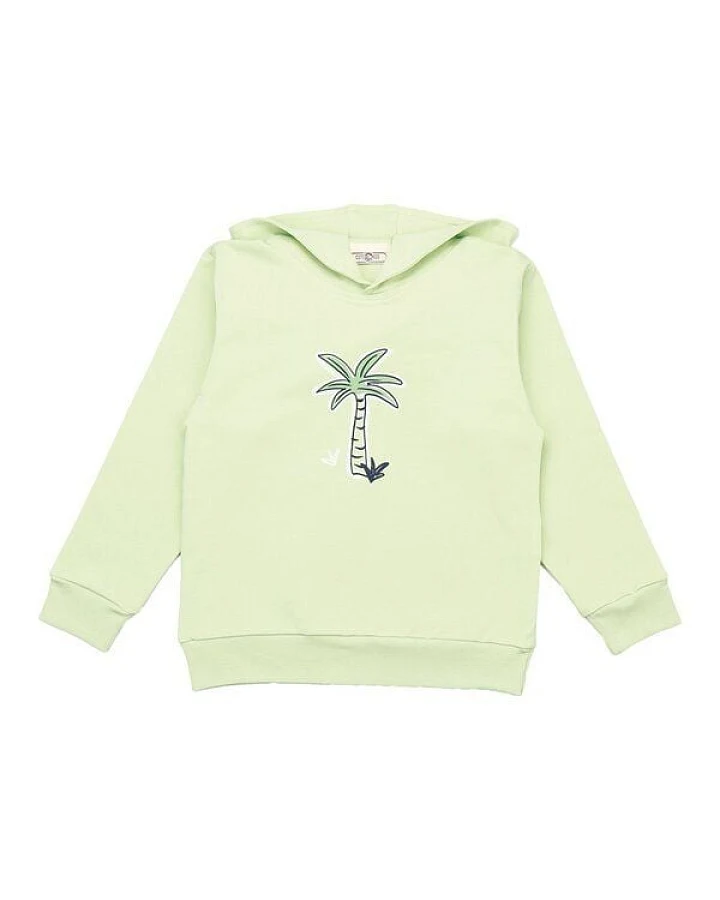 Cotokids Kinder Hoodie GOTS zertifiziert, hellgrün, Palmen-Print „Palm 15“, Bio-Baumwolle, weich – Walkiddy