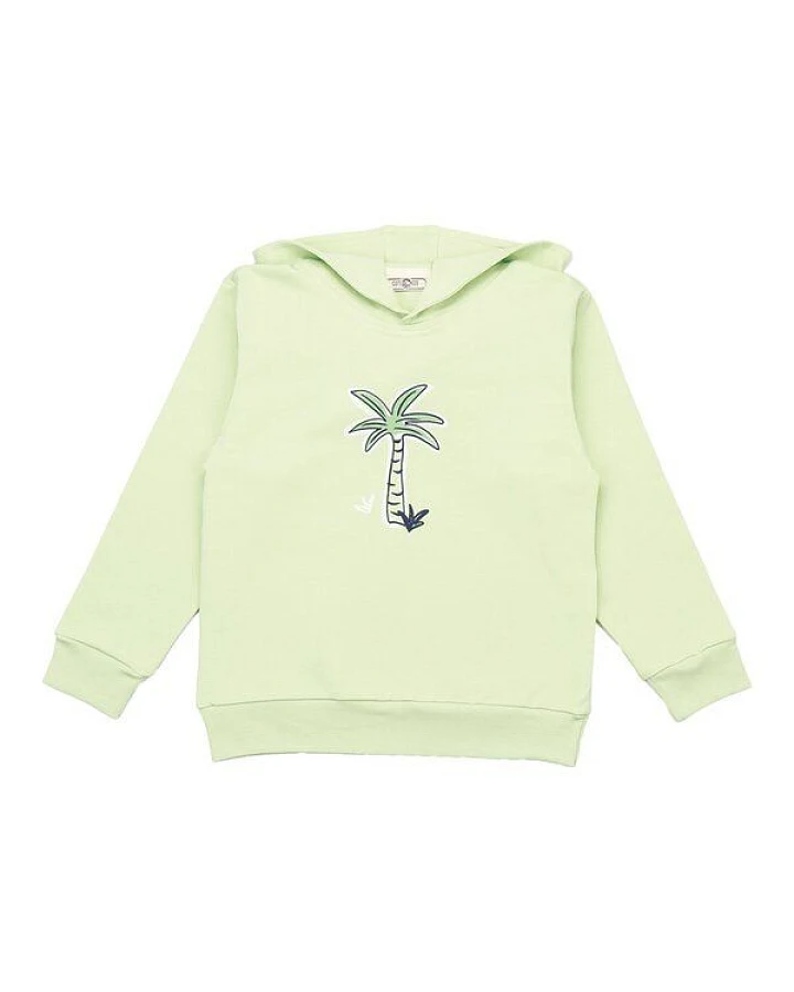 Cotokids Kinder Hoodie GOTS zertifiziert, hellgrün, Palmen-Print „Palm 15“, Bio-Baumwolle, weich – Walkiddy