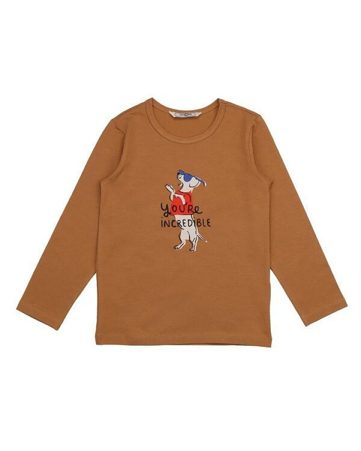 Cotokids Kinder Langarmshirt GOTS zertifiziert, Bio-Baumwolle, braun, „Party Time“, Frontprint, weich & bequem – Walkiddy