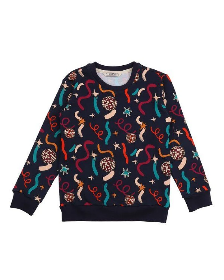 Cotokids Kinder Sweatshirt GOTS zertifiziert, Bio-Baumwolle, dunkel, Party-Muster, weich, bequemer Schnitt – Walkiddy