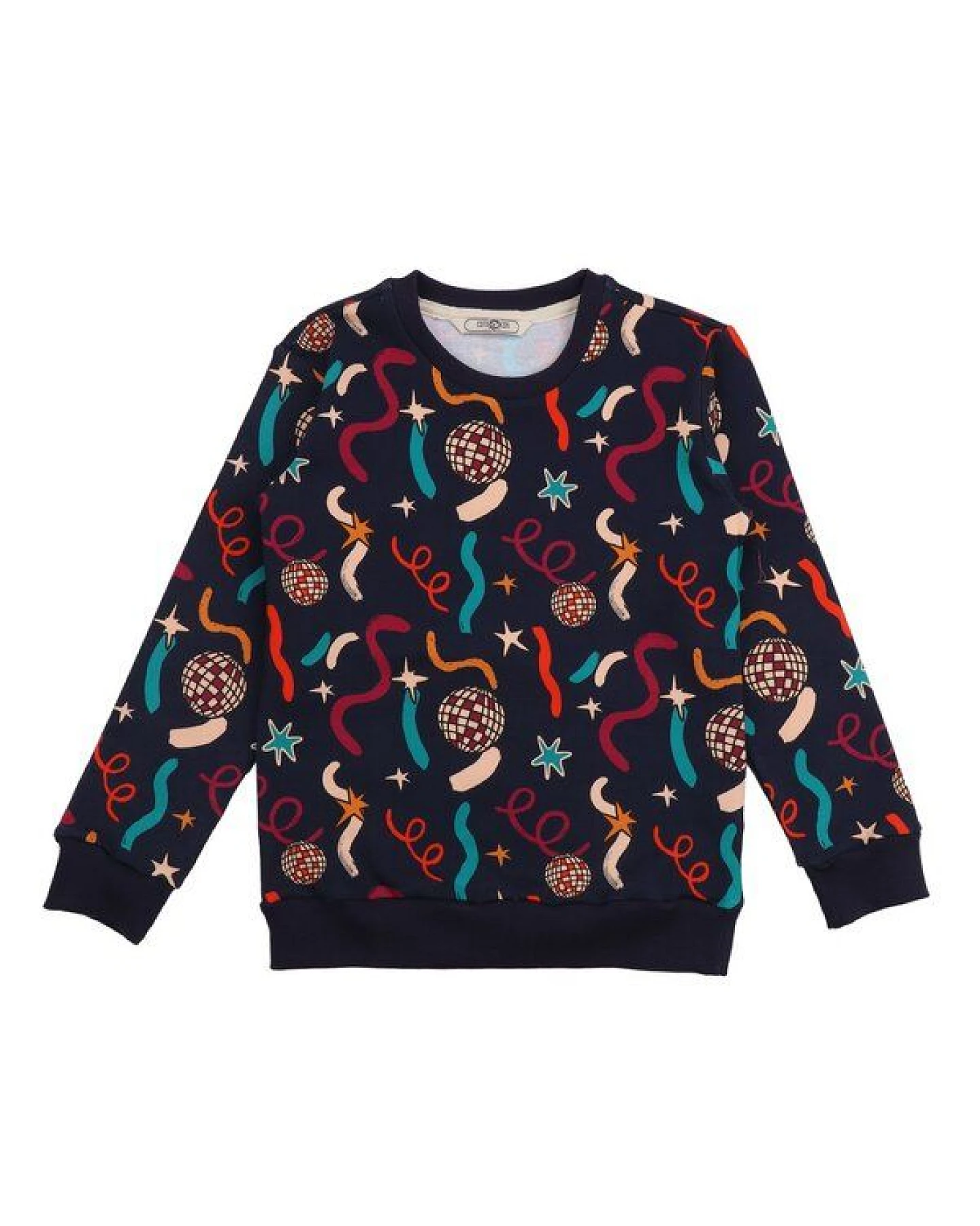 Cotokids Kinder Sweatshirt GOTS zertifiziert, Bio-Baumwolle, dunkel, Party-Muster, weich, bequemer Schnitt – Walkiddy – Ansicht 2