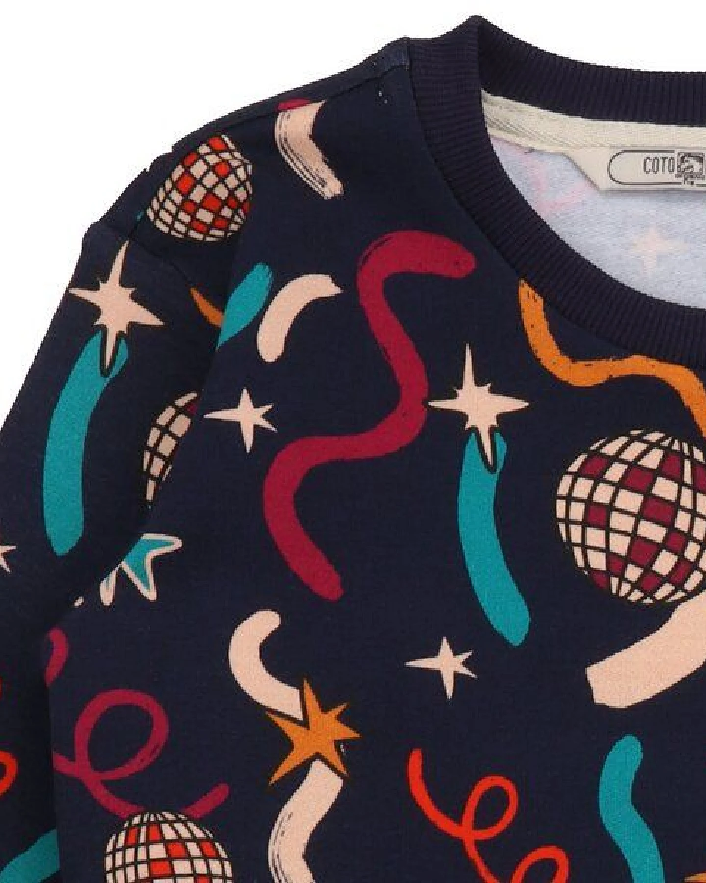 Cotokids Kinder Sweatshirt GOTS zertifiziert, Bio-Baumwolle, dunkel, Party-Muster, weich, bequemer Schnitt – Walkiddy – Ansicht 3