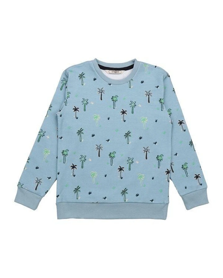 Cotokids Kinder Sweatshirt GOTS-zertifiziert aus Bio-Baumwolle hellblau mit Palmen-Motiv – Walkiddy