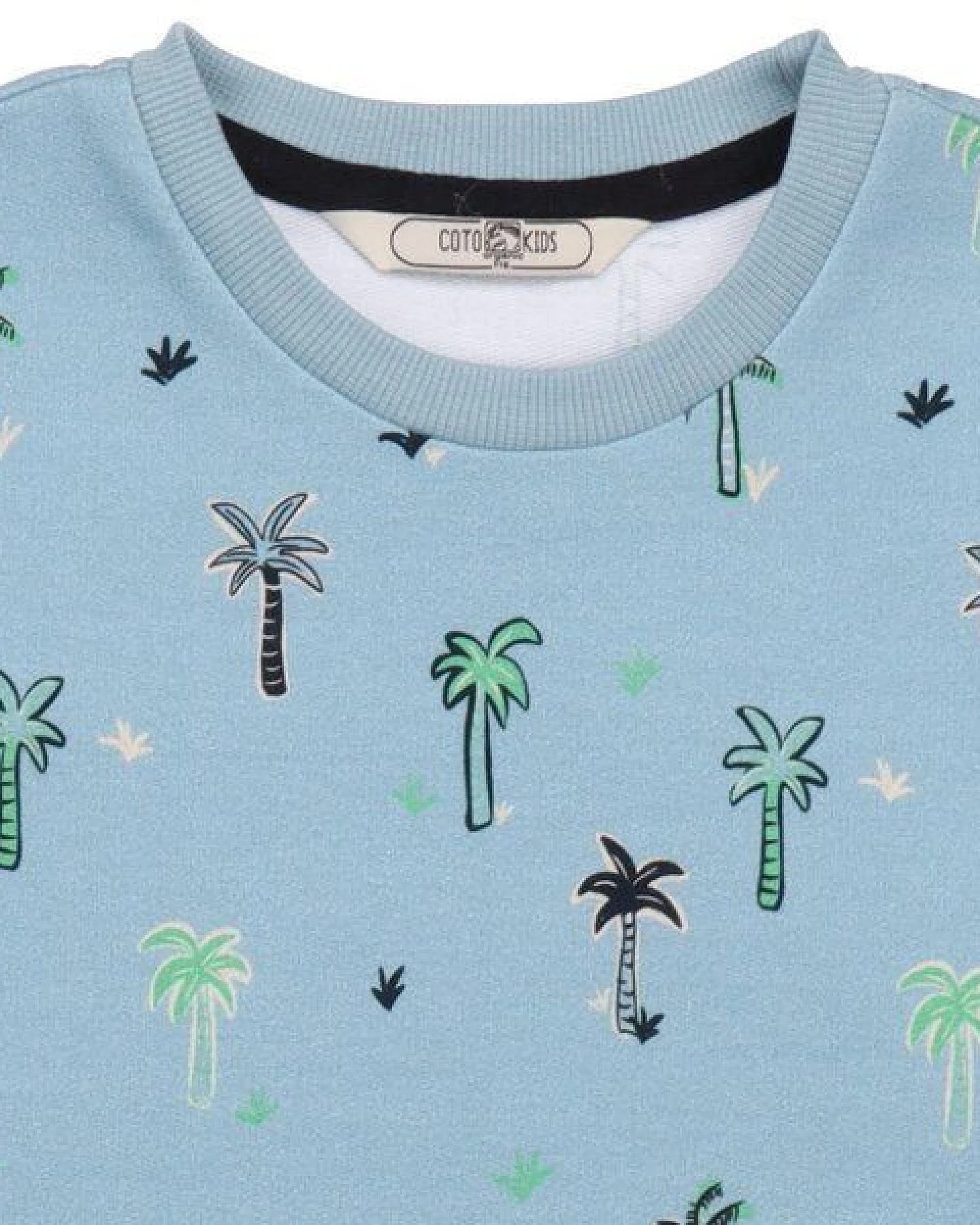 Cotokids Kinder Sweatshirt GOTS-zertifiziert aus Bio-Baumwolle hellblau mit Palmen-Motiv – Walkiddy – Ansicht 3