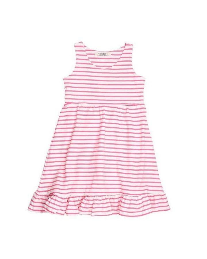 Cotokids Kinder Trägerkleid GOTS-zertifiziert aus Bio-Baumwolle, rosa-weiß gestreift, ärmellos, schwingender Rock – Walkiddy, sommerlich & bequem