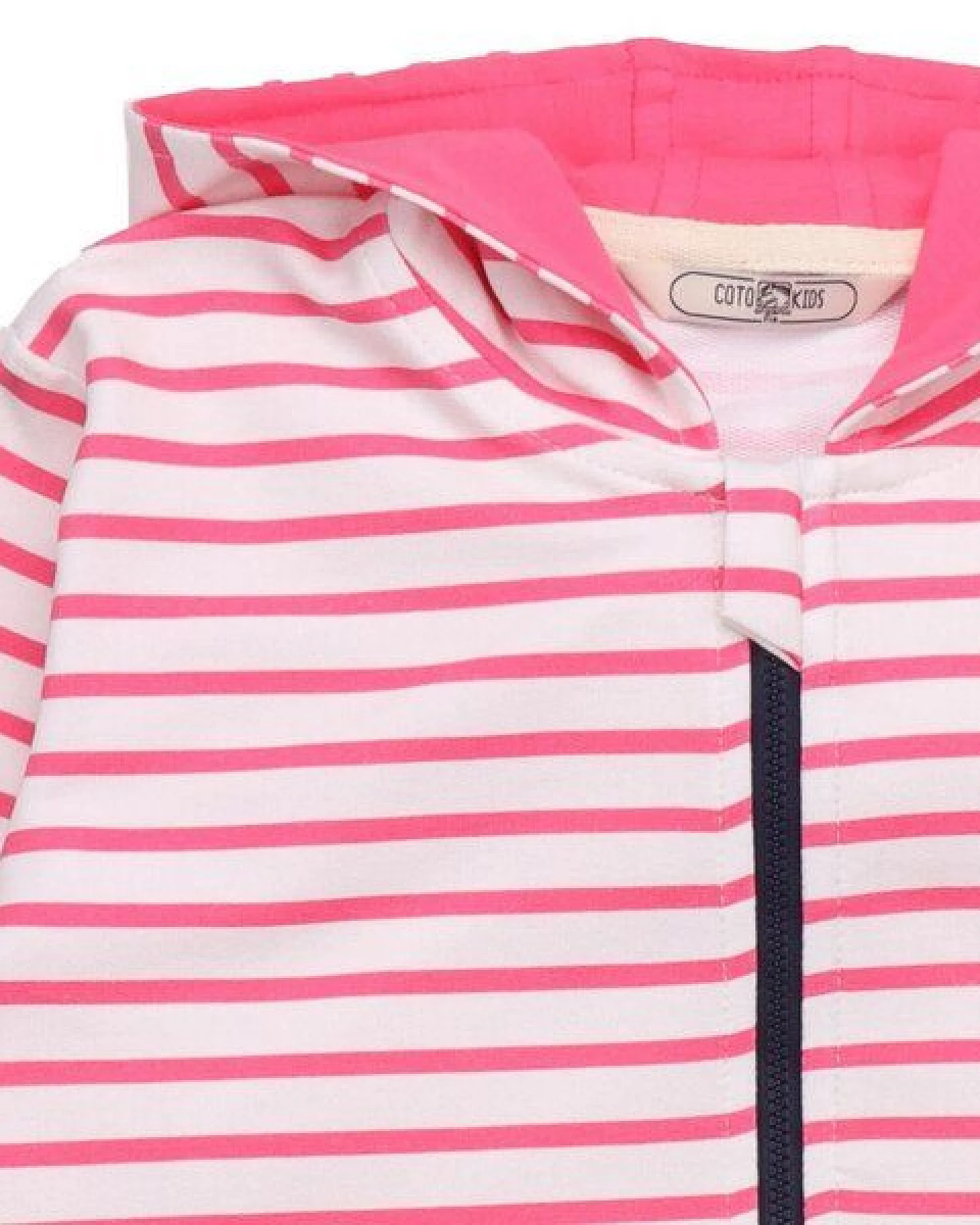 Cotokids Kinder Sweatjacke Baumwolle, Rosa-Weiß Streifen, Reißverschluss, Walkiddy – Ansicht 3