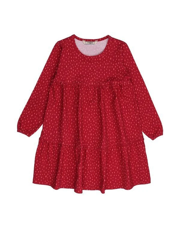 Cotokids Kinder Langarmkleid GOTS-zertifiziert aus Bio-Baumwolle, rot, weich fallender Volantrock – Walkiddy, bequemes Kleid für Alltag & Kindergarten