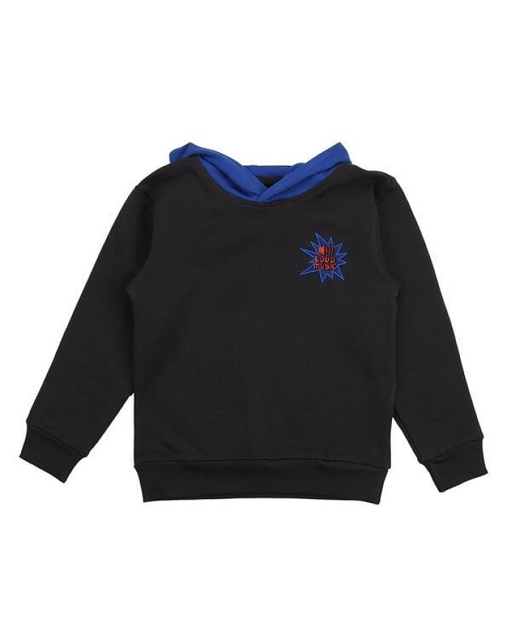 Cotokids Kinder Hoodie GOTS-zertifiziert aus Bio-Baumwolle, schwarz mit blauem Futter und Motiv – Walkiddy, Kapuzenpullover weich & alltagstauglich