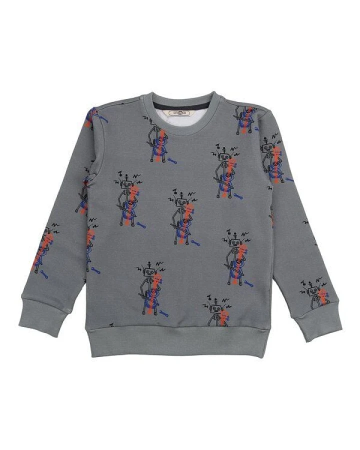 Cotokids Kinder Sweatshirt GOTS zertifiziert, Bio-Baumwolle, grau, „Recycling Melody“, Allover-Print, weich – Walkiddy