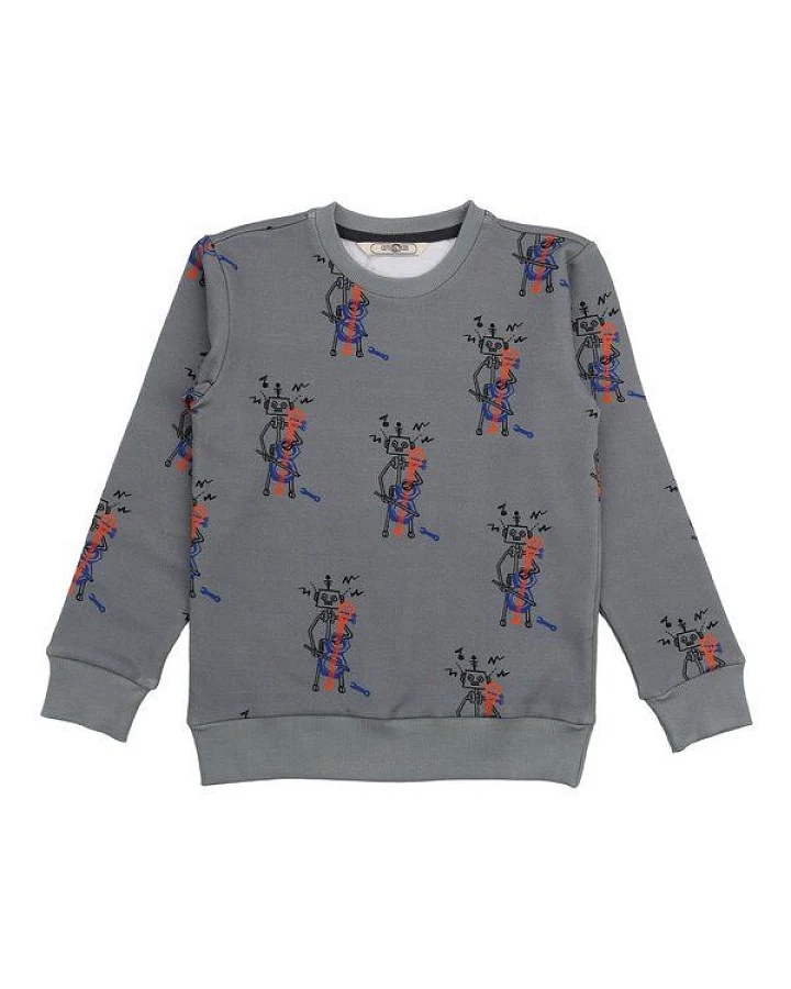 Cotokids Kinder Sweatshirt GOTS zertifiziert, Bio-Baumwolle, grau, „Recycling Melody“, Allover-Print, weich – Walkiddy