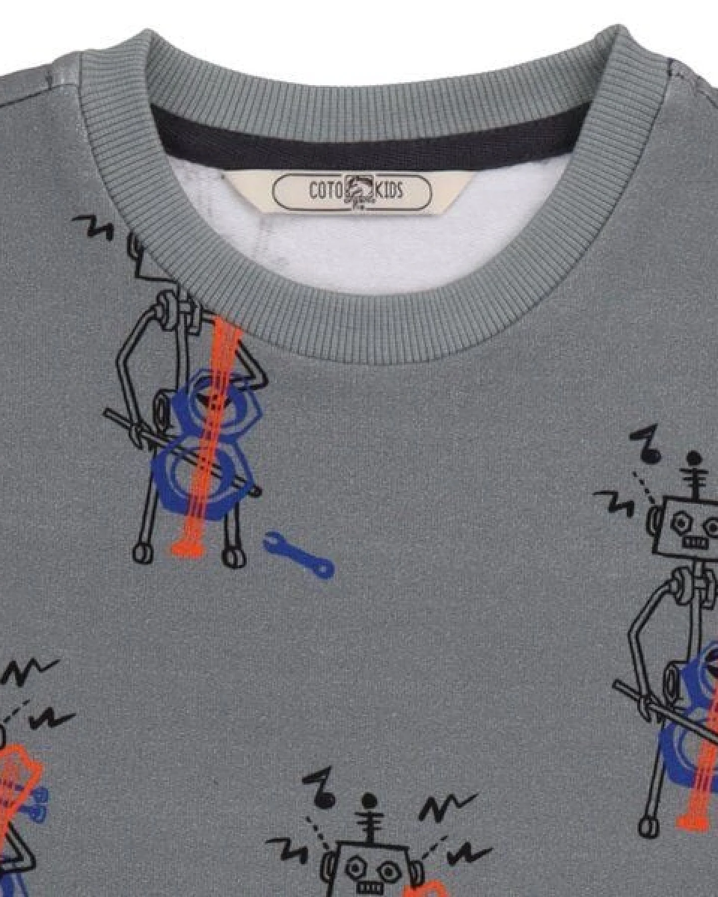 Cotokids Kinder Sweatshirt GOTS zertifiziert, Bio-Baumwolle, grau, „Recycling Melody“, Allover-Print, weich – Walkiddy – Ansicht 3