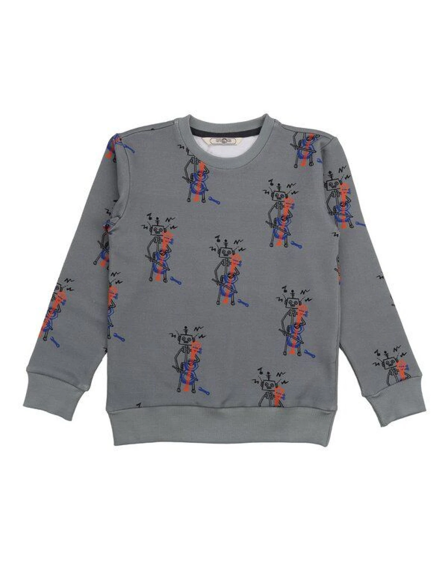 Cotokids Kinder Sweatshirt GOTS zertifiziert, Bio-Baumwolle, grau, „Recycling Melody“, Allover-Print, weich – Walkiddy – Ansicht 2