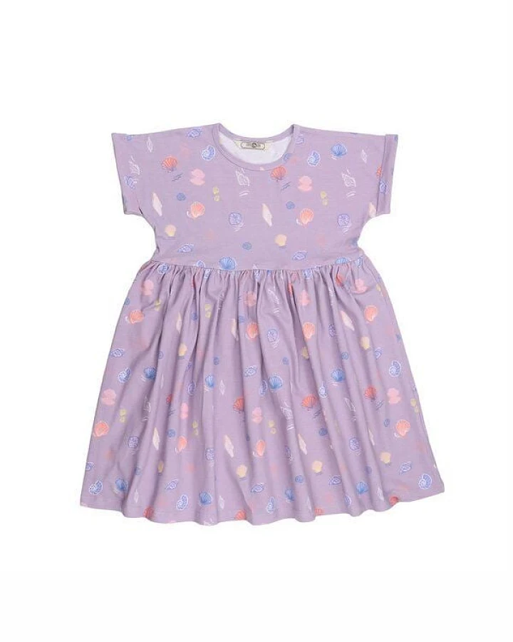 Cotokids Kinder Kleid GOTS-zertifiziert aus Bio-Baumwolle lila mit Muschel-Motiv – Walkiddy