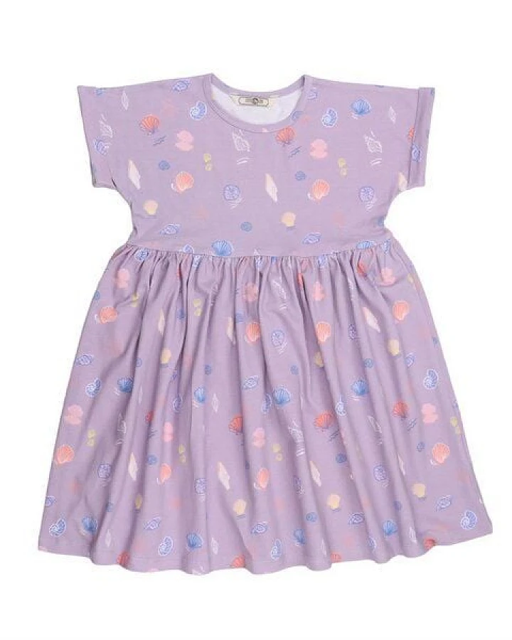Cotokids Kinder Kleid GOTS-zertifiziert aus Bio-Baumwolle lila mit Muschel-Motiv – Walkiddy