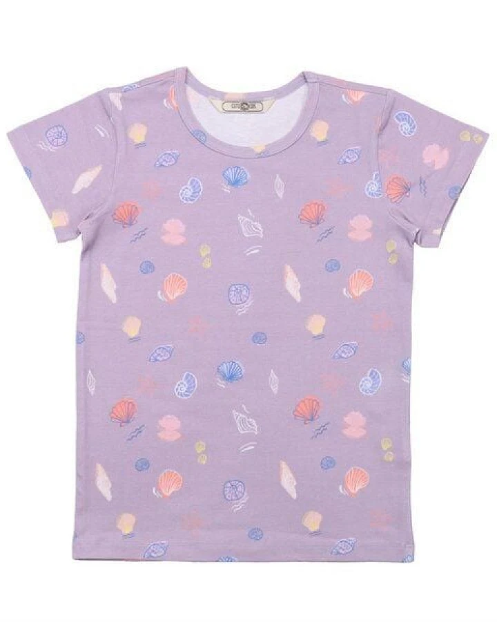 Cotokids Kinder T-Shirt – Flieder mit Muschel-Print, weich & bequem, Sommer-Shirt, Kurzarm