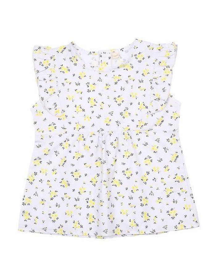 Cotokids Kinder Bluse Baumwolle, Offwhite, Gelbes Mini-Blumenmuster, Rüschenärmel, Walkiddy