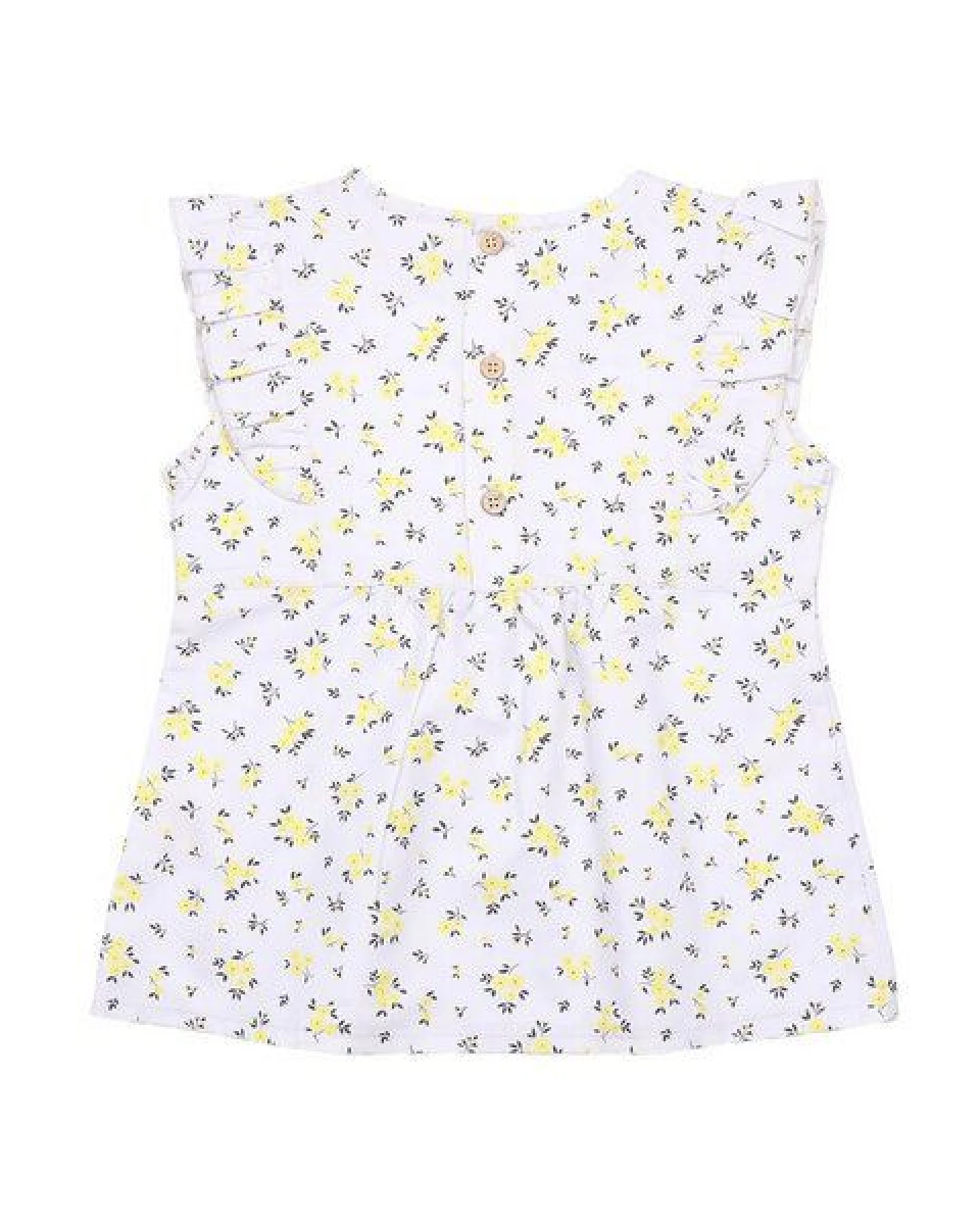 Cotokids Kinder Bluse Baumwolle, Offwhite, Gelbes Mini-Blumenmuster, Rüschenärmel, Walkiddy – Ansicht 3