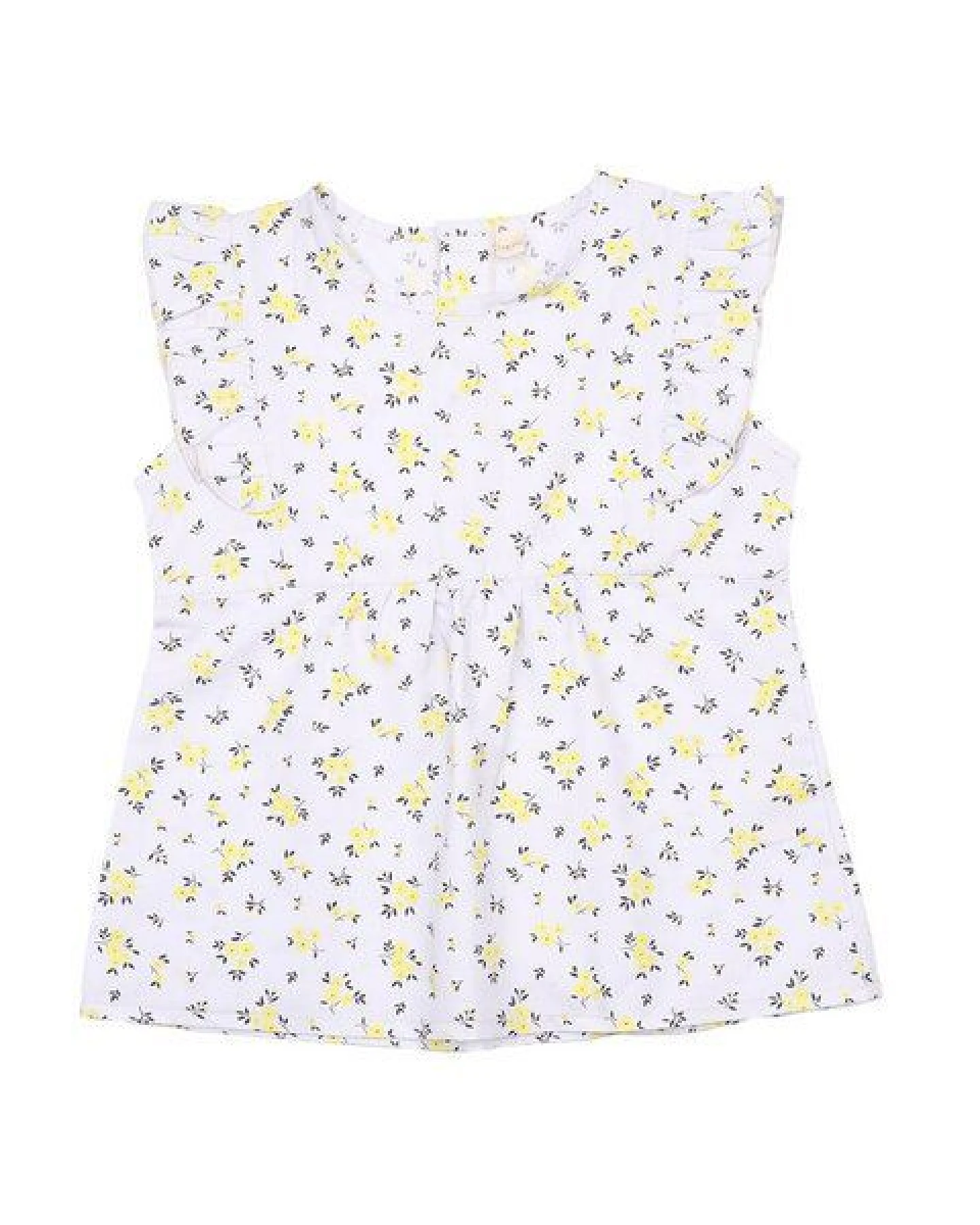 Cotokids Kinder Bluse Baumwolle, Offwhite, Gelbes Mini-Blumenmuster, Rüschenärmel, Walkiddy – Ansicht 4