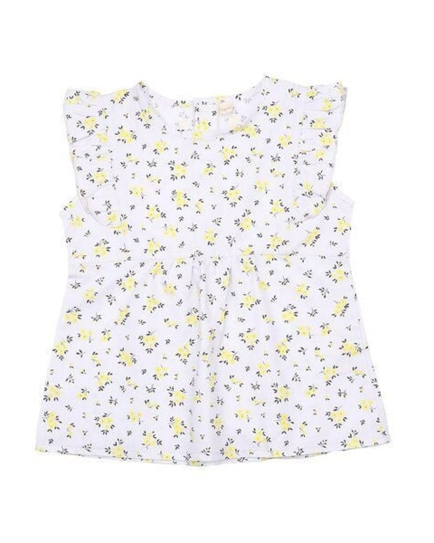 Cotokids Kinder Bluse Baumwolle, Offwhite, Gelbes Mini-Blumenmuster, Rüschenärmel, Walkiddy – Ansicht 4