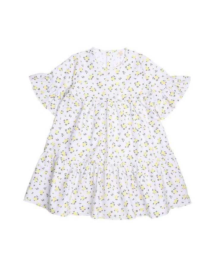 Cotokids Kinder Kleid – Weiß mit gelbem Blumenmuster, kurzärmlig, leicht & bequem, Sommerkleid, vielseitig kombinierbar