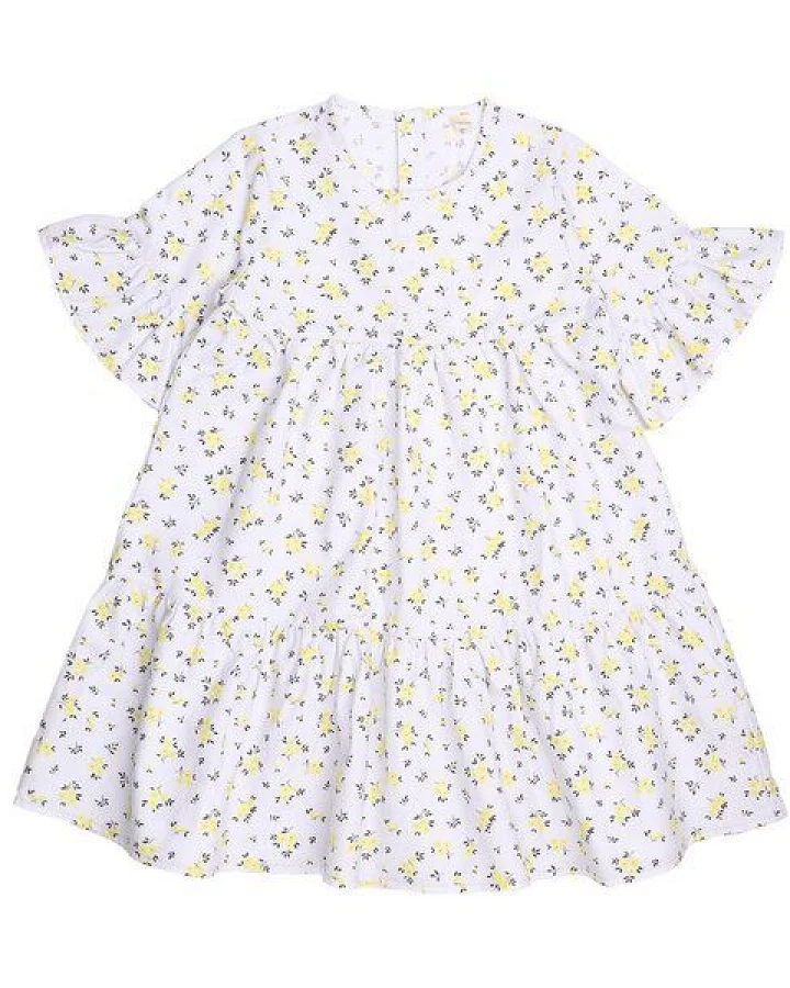 Cotokids Kinder Kleid – Weiß mit gelbem Blumenmuster, kurzärmlig, leicht & bequem, Sommerkleid, vielseitig kombinierbar