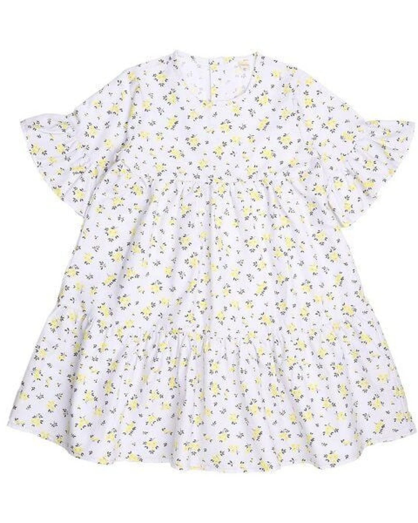 Cotokids Kinder Kleid – Weiß mit gelbem Blumenmuster, kurzärmlig, leicht & bequem, Sommerkleid, vielseitig kombinierbar – Ansicht 2
