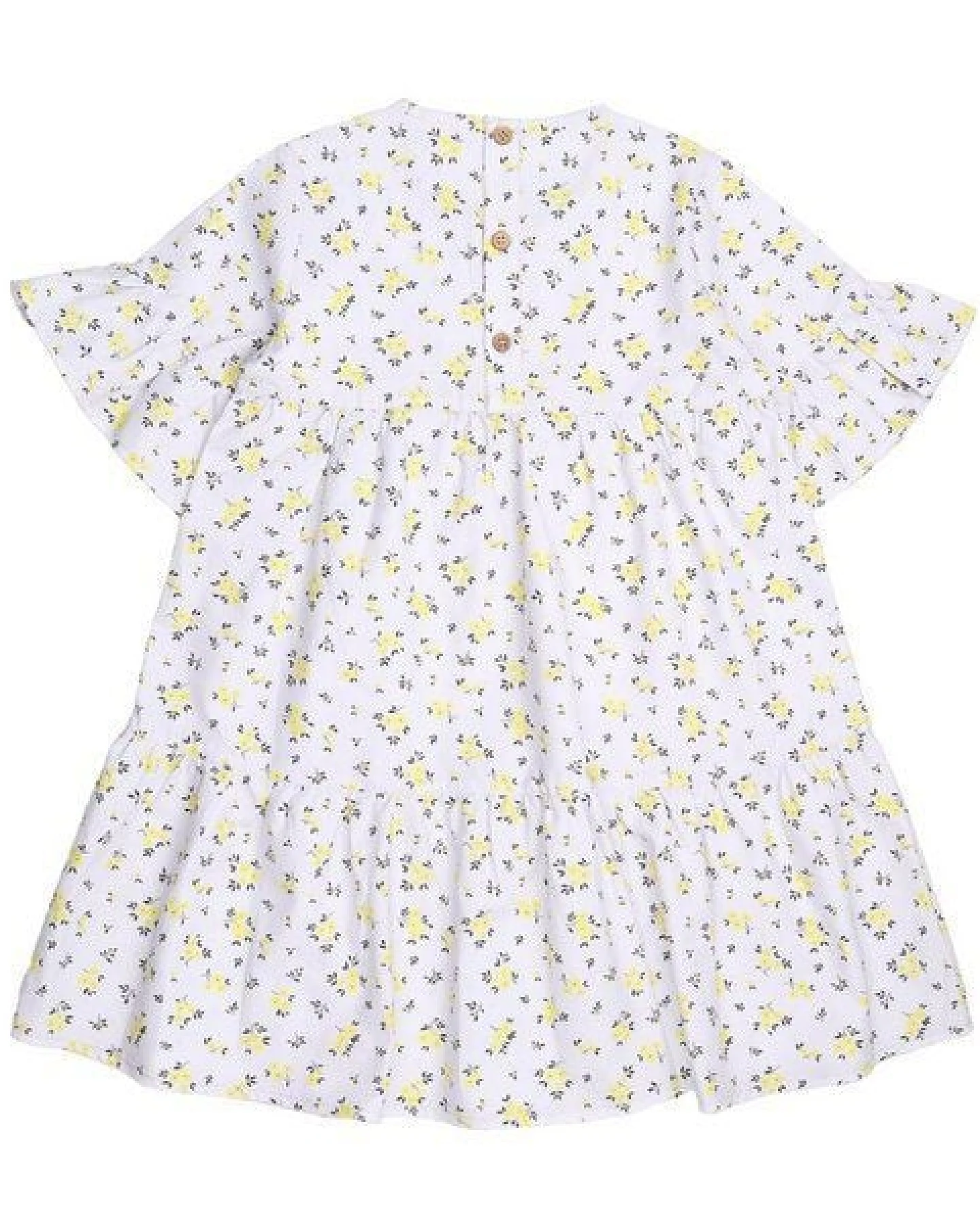 Cotokids Kinder Kleid – Weiß mit gelbem Blumenmuster, kurzärmlig, leicht & bequem, Sommerkleid, vielseitig kombinierbar – Ansicht 3