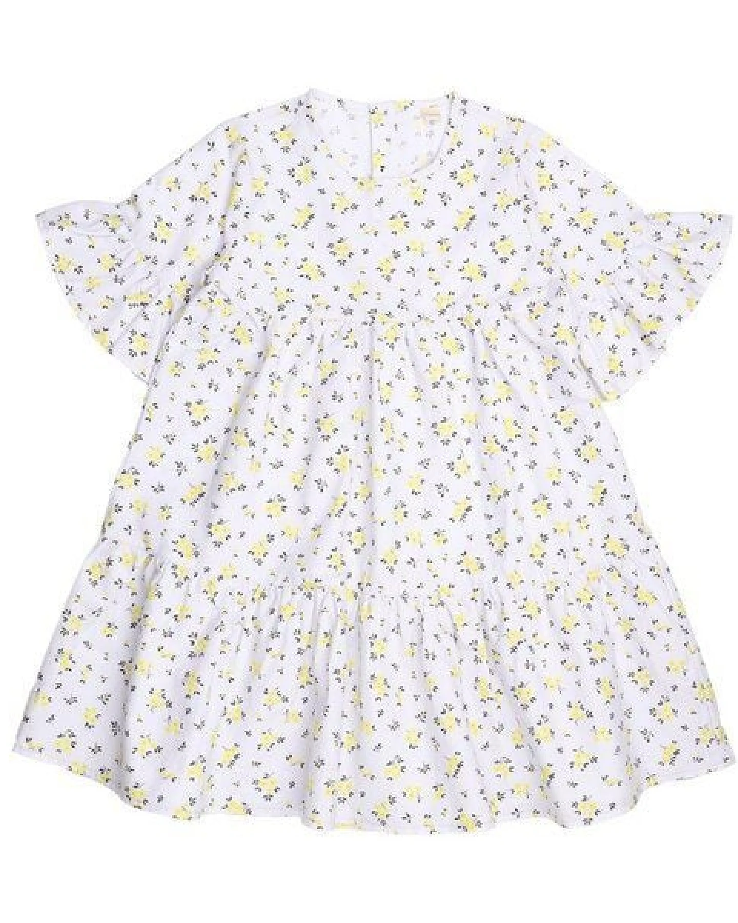 Cotokids Kinder Kleid – Weiß mit gelbem Blumenmuster, kurzärmlig, leicht & bequem, Sommerkleid, vielseitig kombinierbar – Ansicht 4