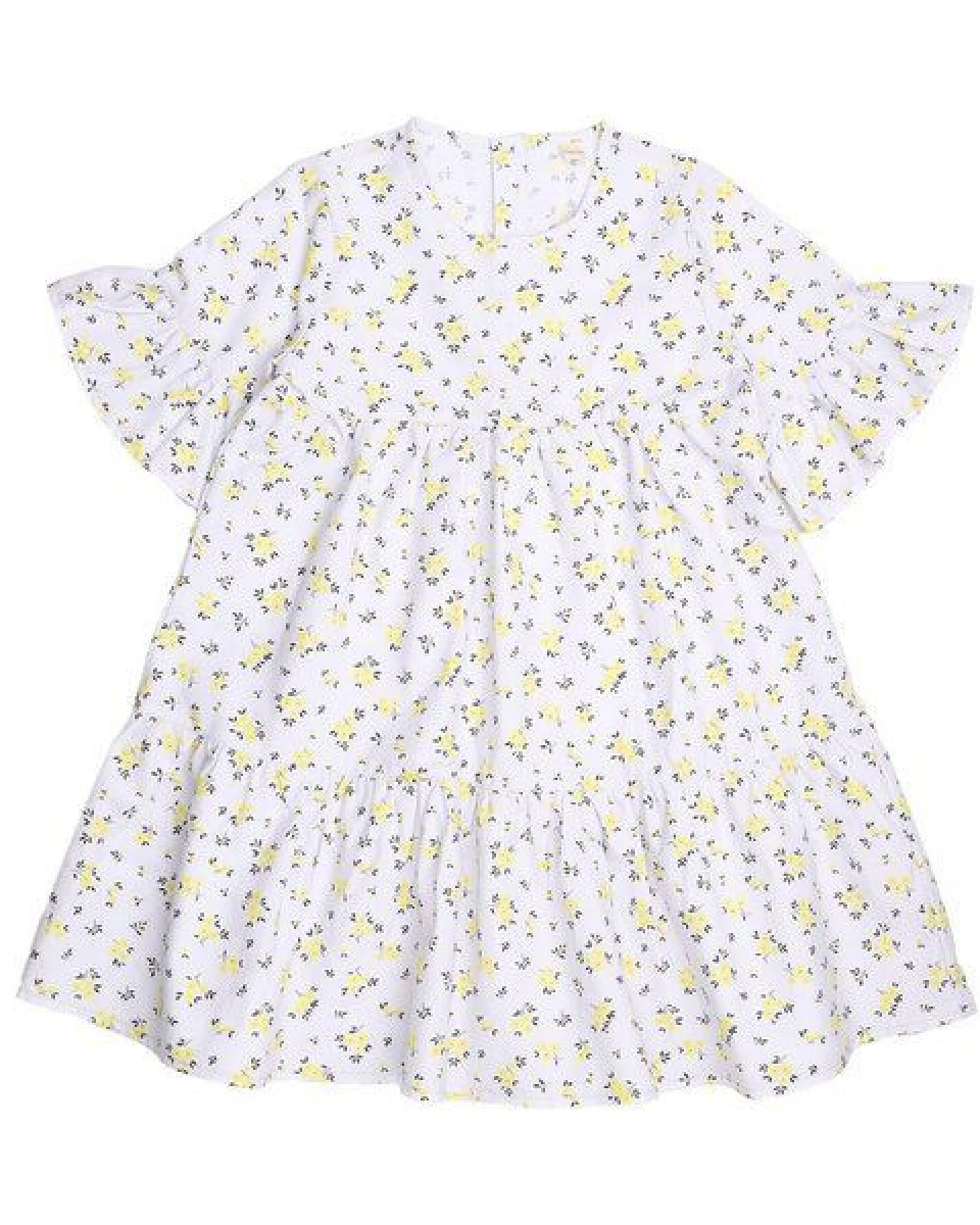 Cotokids Kinder Kleid – Weiß mit gelbem Blumenmuster, kurzärmlig, leicht & bequem, Sommerkleid, vielseitig kombinierbar – Ansicht 2