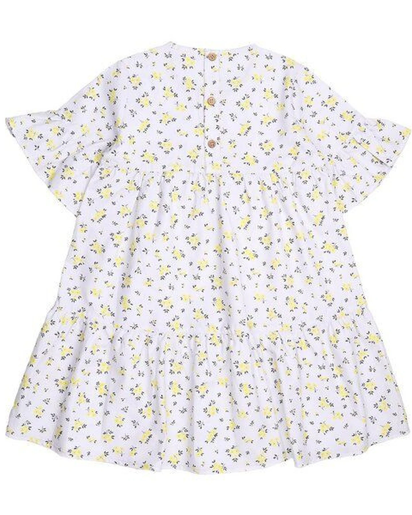 Cotokids Kinder Kleid – Weiß mit gelbem Blumenmuster, kurzärmlig, leicht & bequem, Sommerkleid, vielseitig kombinierbar – Ansicht 3