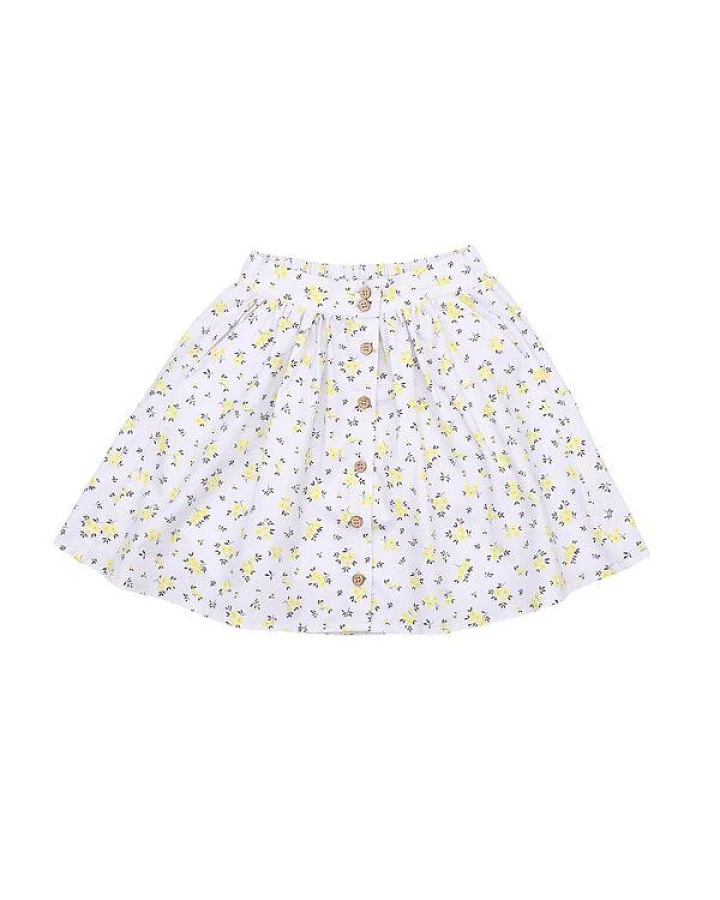 Cotokids Kinder Rock GOTS-zertifiziert aus Bio-Baumwolle, weiß mit gelben Blumen, elastischer Bund, leicht & sommerlich – Walkiddy