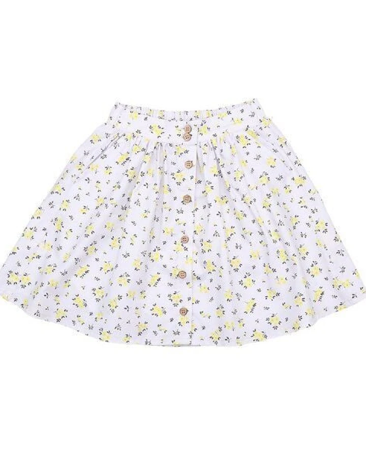 Cotokids Kinder Rock GOTS-zertifiziert aus Bio-Baumwolle, weiß mit gelben Blumen, elastischer Bund, leicht & sommerlich – Walkiddy