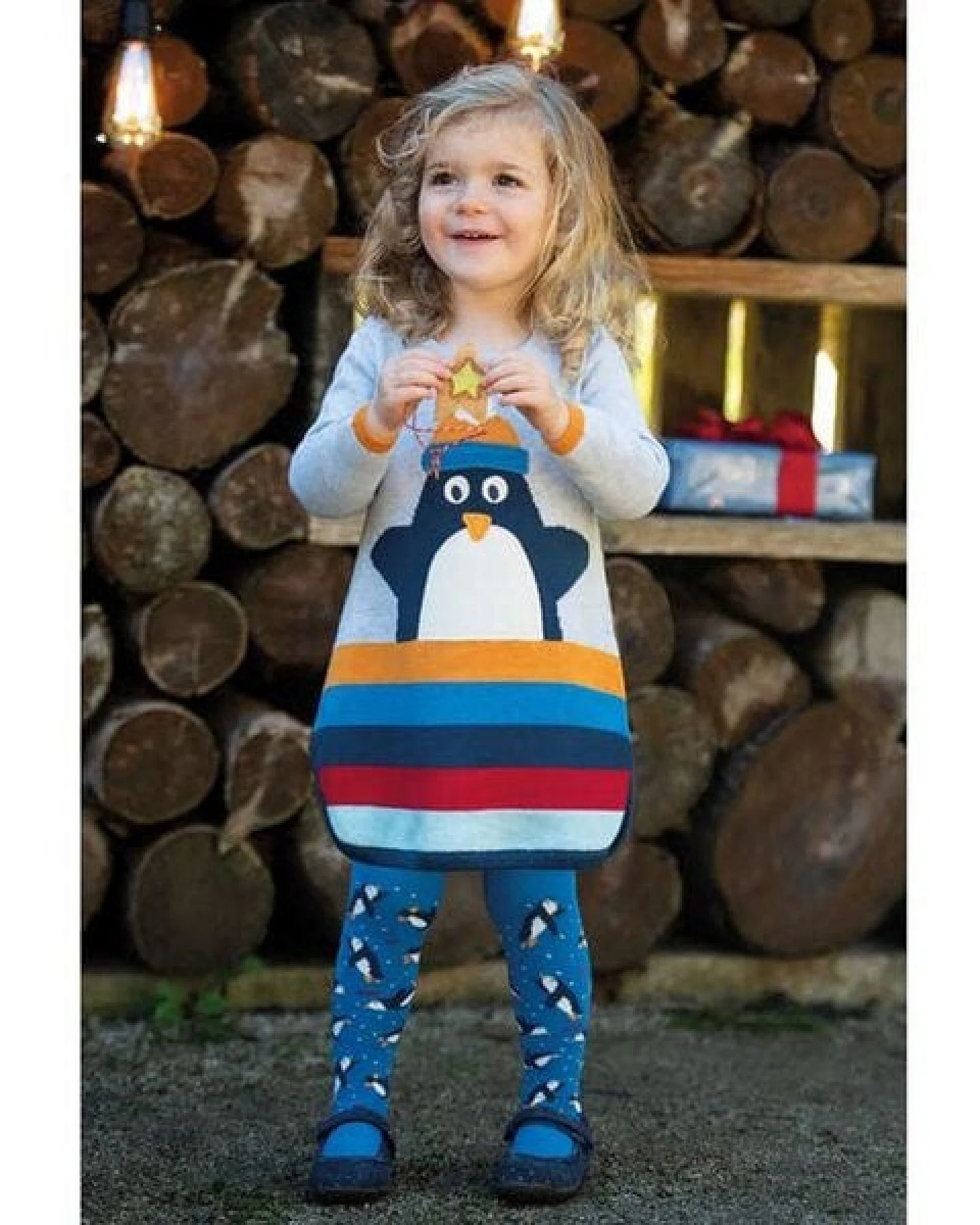 Frugi Kleid Pinguin gestrickt in grau-bunt – Ansicht 2