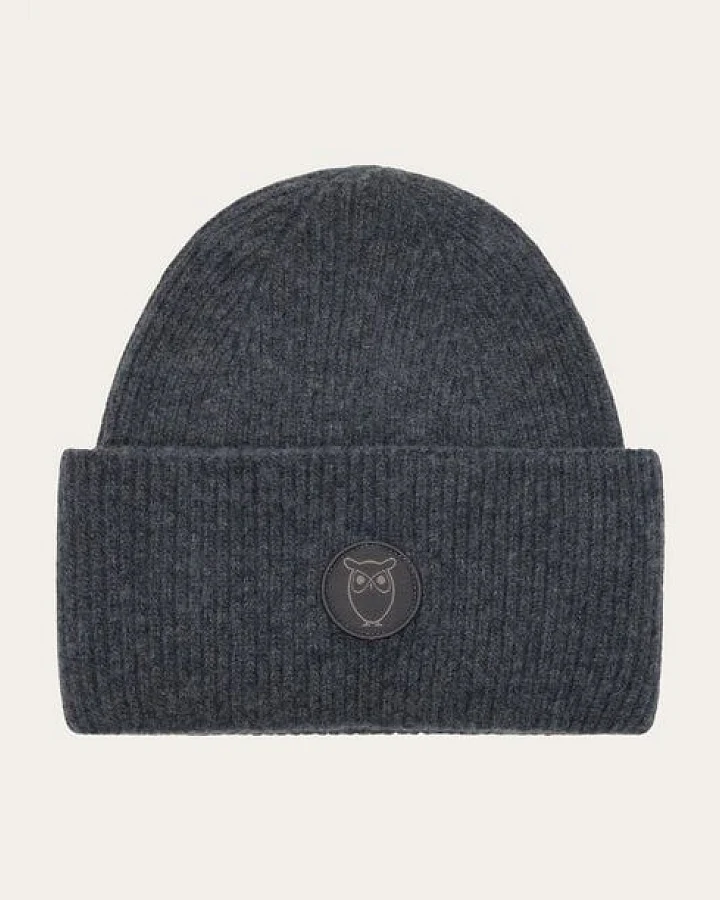 KnowledgeCotton Apparel Big Rib Beanie - dark grey melange