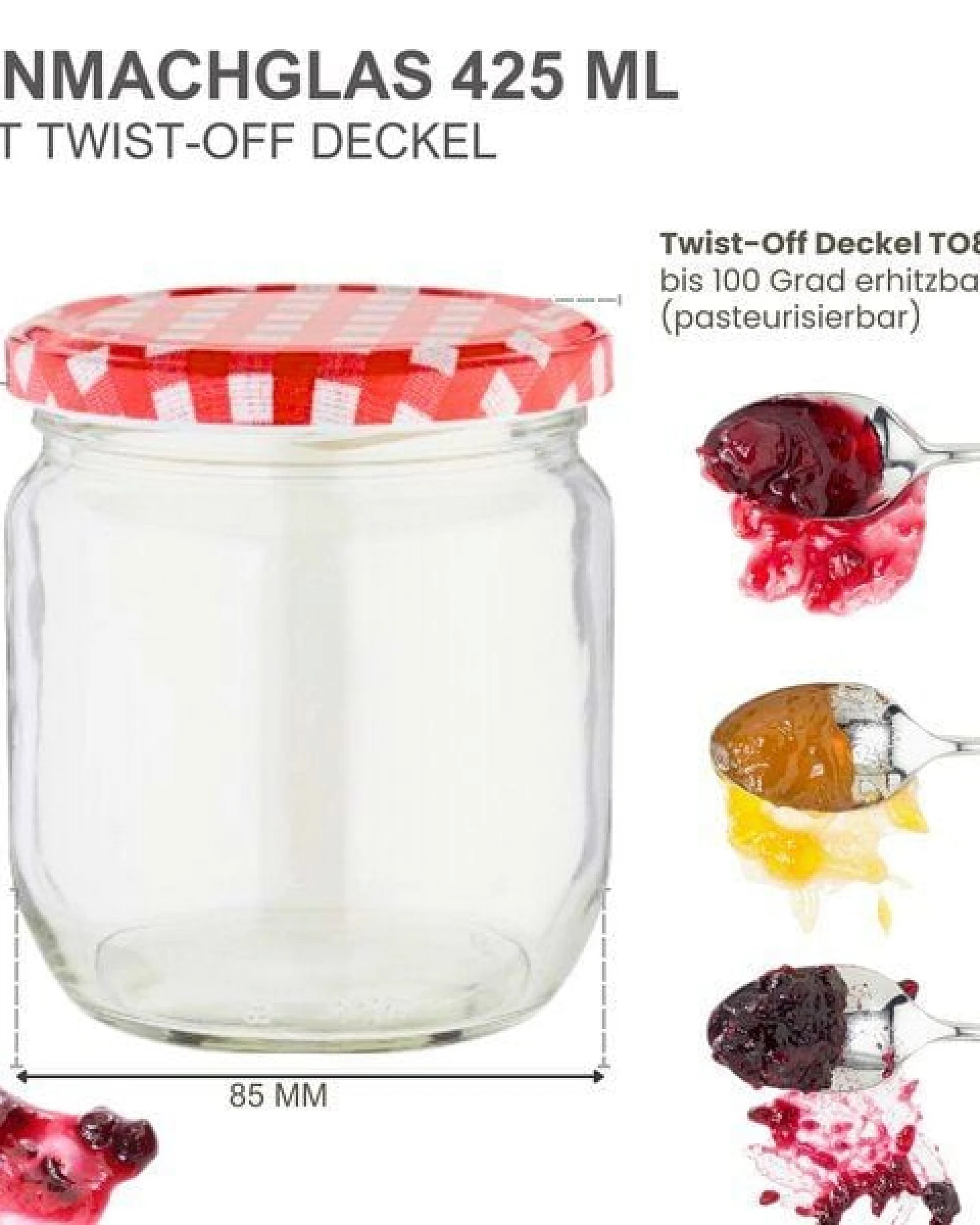 mikken Einmachgläser 425 ml Deckel Marmeladengläser Einkochgläser Vorratsgläser – Ansicht 4