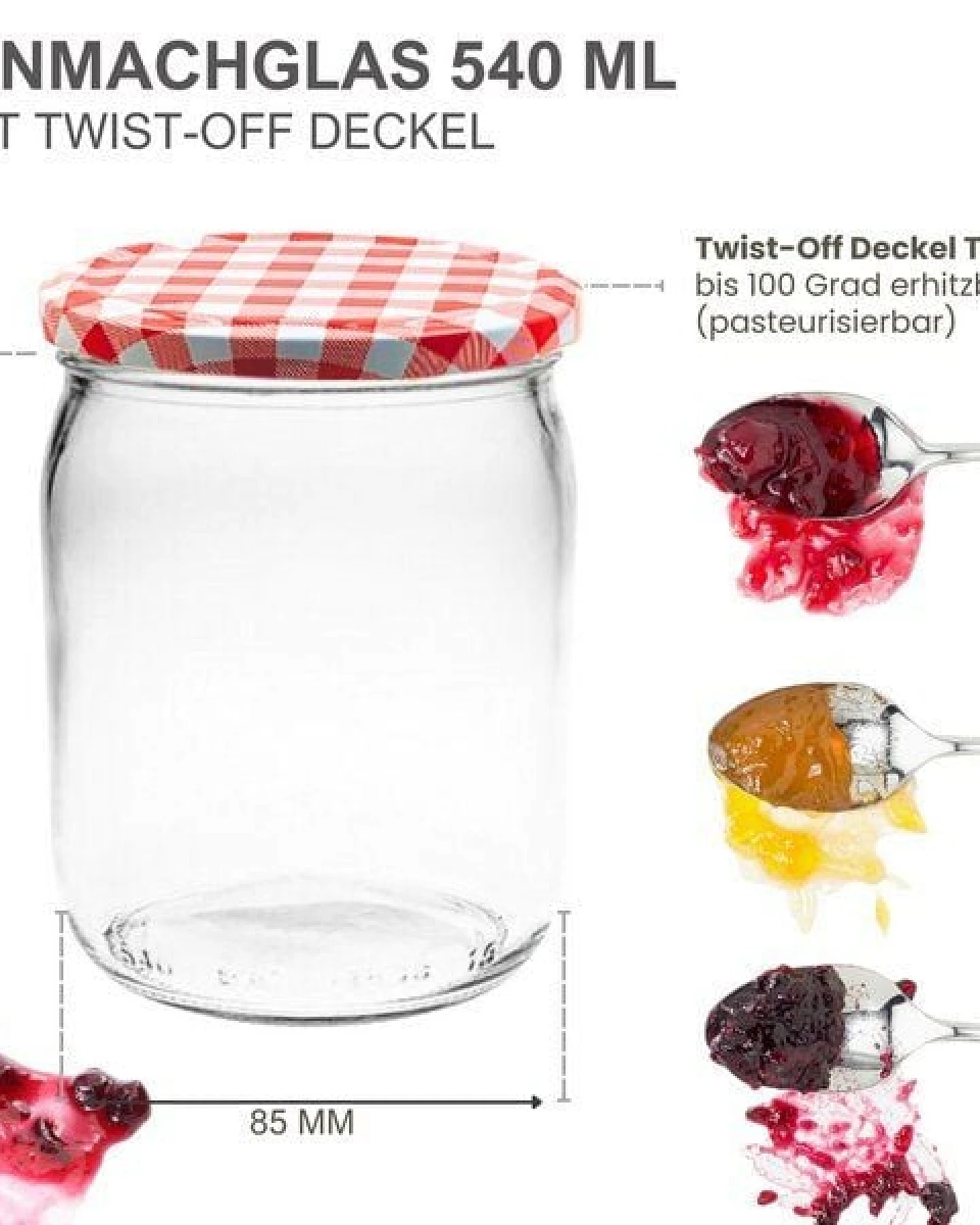 mikken Einmachgläser 540ml mit Schraubdeckel Einkochgläser Vorratsgläser Aufbewahrungsgläser – Ansicht 4