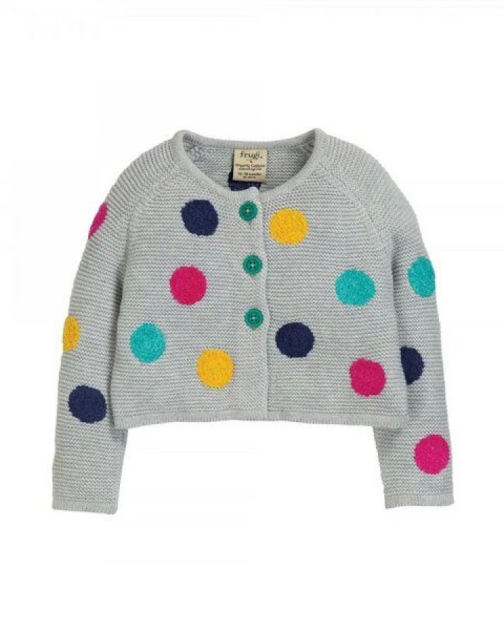 Frugi Strickjacke Emilia Polka-Dots in grau-bunt